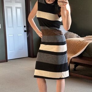 Striped Sleeveless Dress - Black, Gray, Cream, Brown